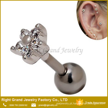 16G clara gema cristal flor cartilagem Tragus zinco liga orelha Studs brincos Piercing